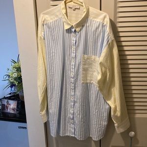 Loft Blue, Yellow, and White Button Down Front Shirt.  Size XL.  Worn Once.